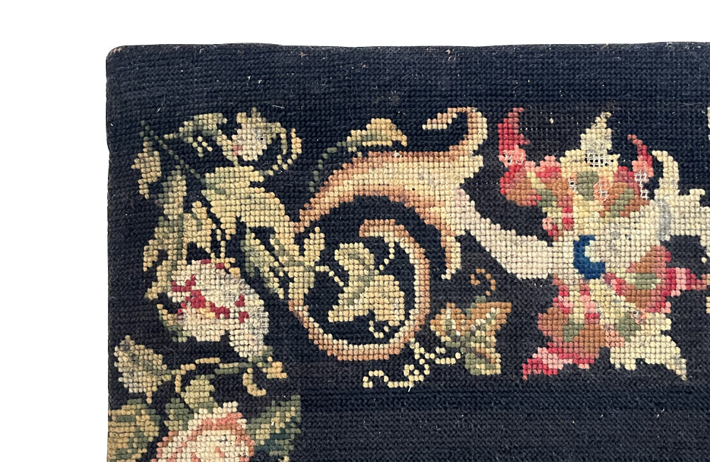 19th Century French Needlework Hunting Scene Panel With Figures And Dogs 