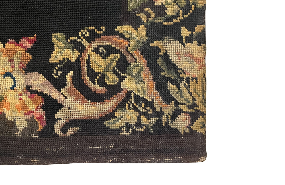19th Century French Needlework Hunting Scene Panel With Figures And Dogs 
