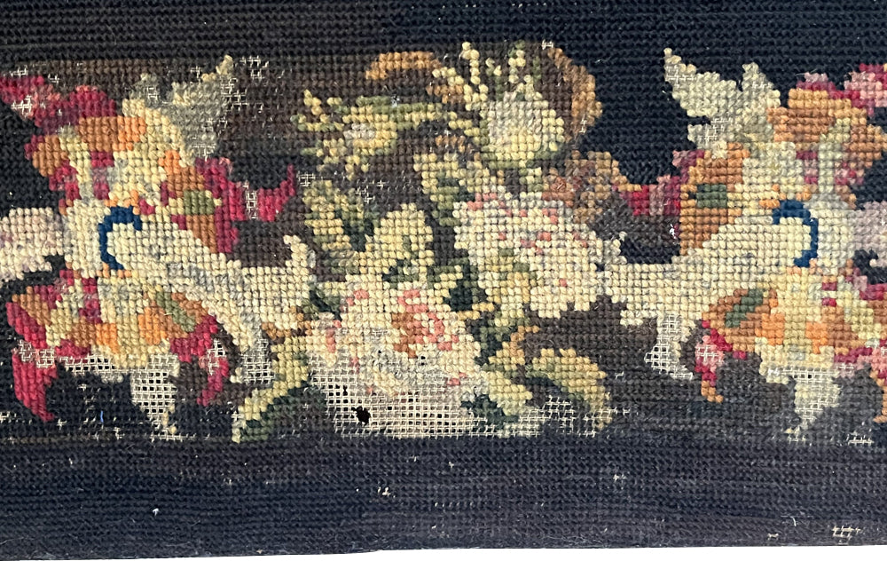 19th Century French Needlework Hunting Scene Panel With Figures And Dogs 