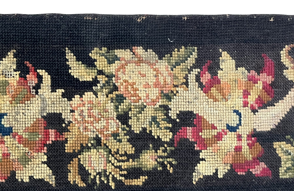 19th Century French Needlework Hunting Scene Panel With Figures And Dogs 