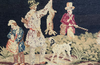 19th Century French Needlework Hunting Scene Panel With Figures And Dogs 