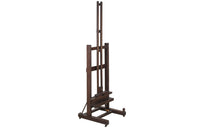 19th century French, oak artist's easel with hand crank mechanism for adjusting height with rare wooden turning screw