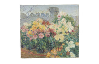 Large late 19th Century French oil on canvas painting of a garden with a view of Avignon