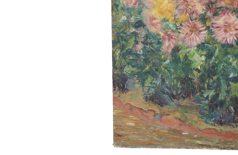 Large late 19th Century French oil on canvas painting of a garden with a view of Avignon