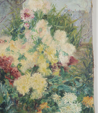 Large late 19th Century French oil on canvas painting of a garden with a view of Avignon