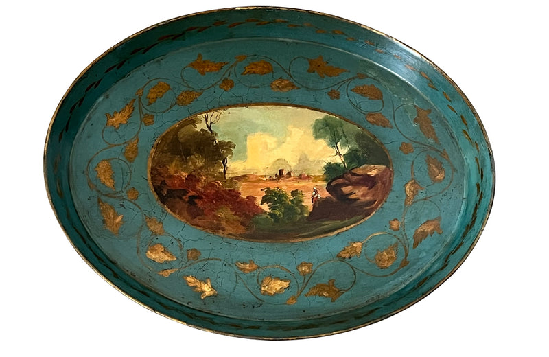 Charming 19th Century Italian tole tray with raised rim