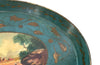 Decorative 19th centiry Italian tole tray with a scenic painting and gold leaf details