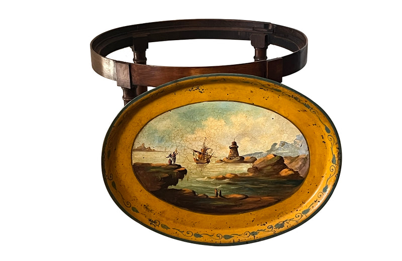 Charming small 19th Century Italian walnut occasional table with removable tole tray.