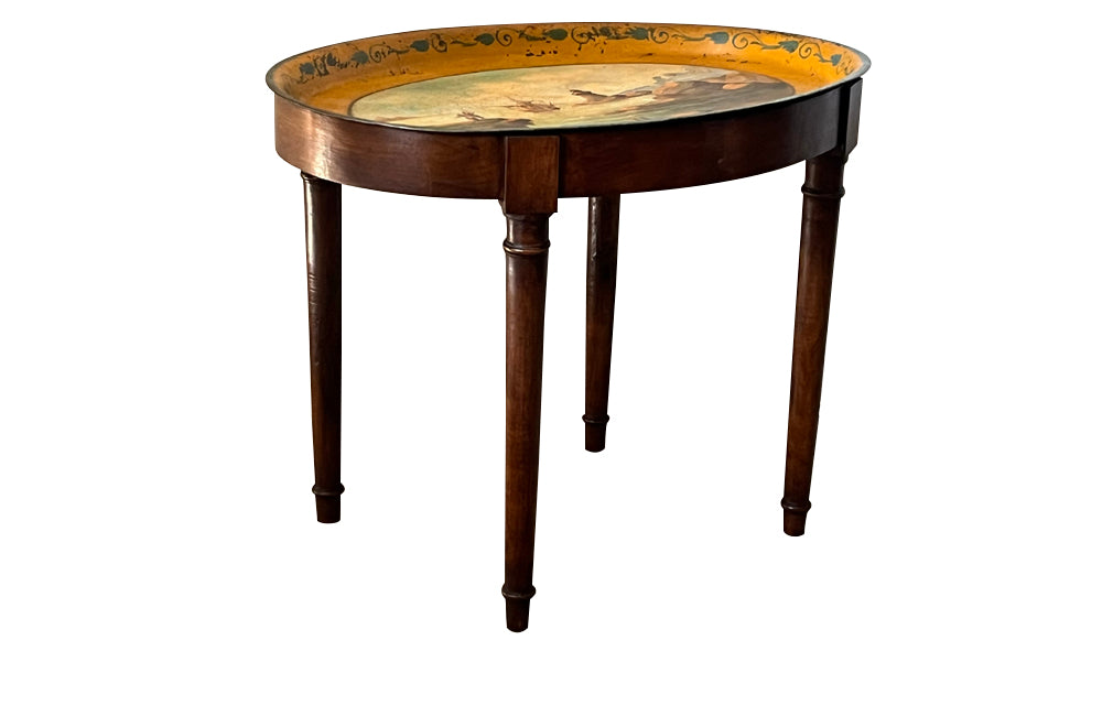 Charming small 19th Century Italian walnut occasional table with removable tole tray.