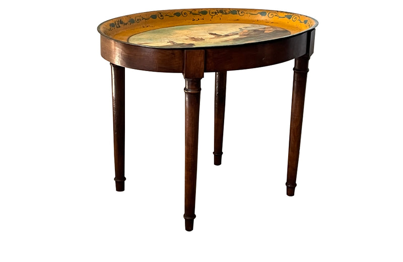 Charming small 19th Century Italian walnut occasional table with removable tole tray.