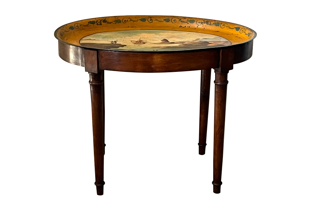 Charming small 19th Century Italian walnut occasional table with removable tole tray.