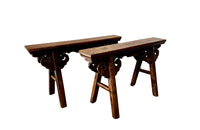 Pair of 19th century Chinese elm benches from the late Qing Period.