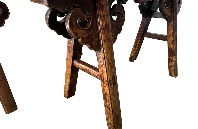 Pair of 19th century Chinese elm benches from the late Qing Period.