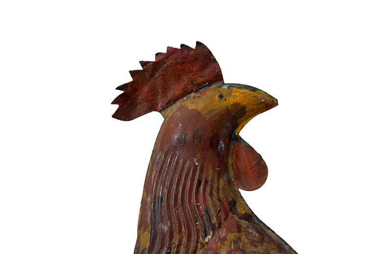 Very decorative 20th Century French painted full-bodied rooster on arrow weather vane on iron stand