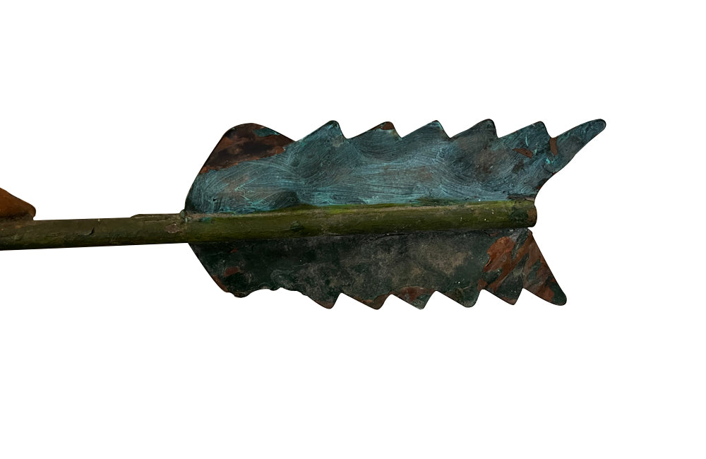 Very decorative 20th Century French painted full-bodied rooster on arrow weather vane on iron stand