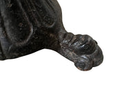 19th Century French carved wooden ships chair with leather seat and heavy cast iron base.