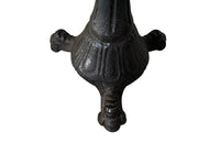 19th Century French carved wooden ships chair with leather seat and heavy cast iron base.