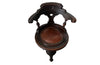 19th Century French carved wooden ships chair with leather seat and heavy cast iron base.