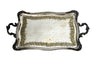 Decorative early 20th Century French Louis XV style worn silver plate on brass tray with ornate handles.