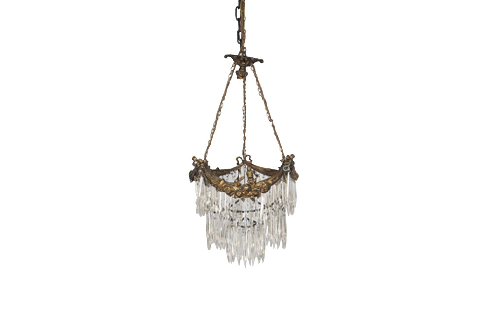 Antique chandelier bronze tiered with crystal glass drops French - Antique Lighting