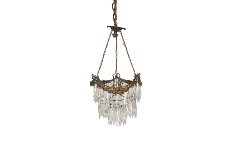 Antique chandelier bronze tiered with crystal glass drops French - Antique Lighting