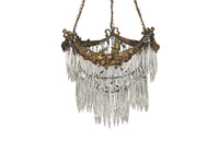 Antique chandelier bronze tiered with crystal glass drops French - Antique Lighting