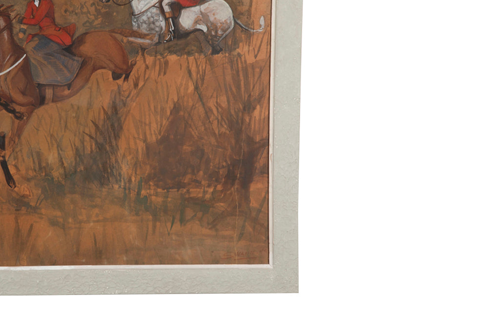 Large framed signed pastel of a hunt in progress - French Antiques