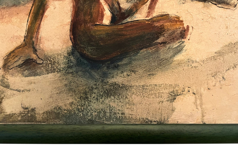 Mid 20th century gouache and charcoal painting of two female nude figures.