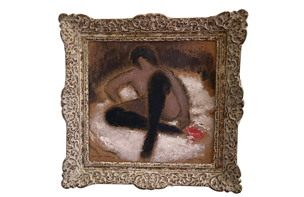  portrait of a female nude in black stockings signed by the artist, Henri Andre Martin  in Montparnasse frame