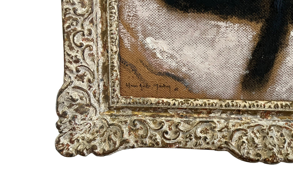  portrait of a female nude in black stockings signed by the artist, Henri Andre Martin in Montparnasse frame