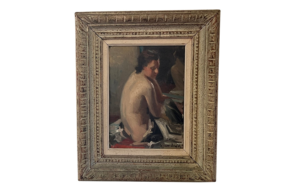 Signed portrait of a draped seated female nude and mirror by the artist, Cyprien Eugene Boulet [1877-1972]