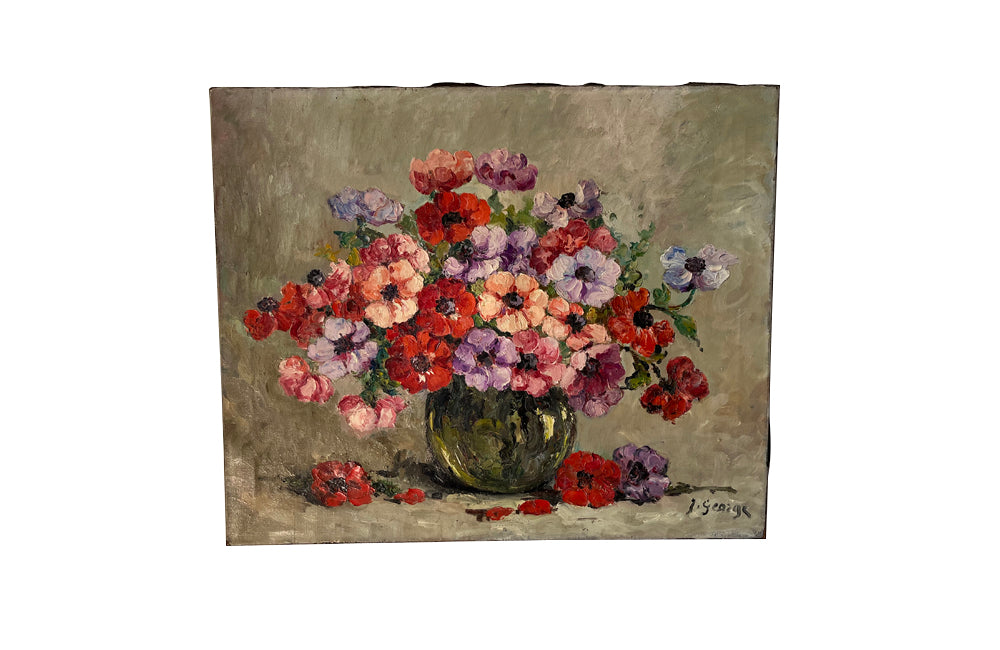 SIGNED STILL LIFE PAINTING OF ANEMONES BY JULIETTE GEORGE