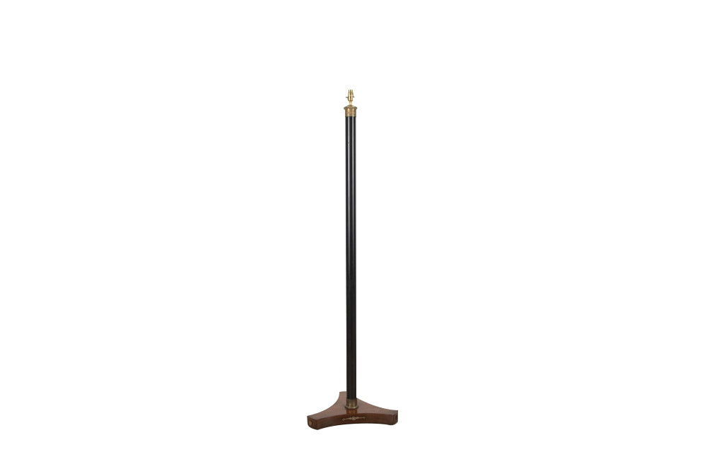 20th Century Empire style floor lamp with black metal stem terminating on a wooden foot - Mid Century Lighting