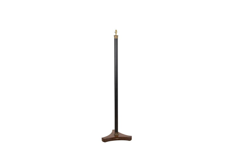 20th Century Empire style floor lamp with black metal stem terminating on a wooden foot - Mid Century Lighting