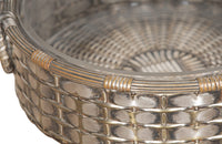 Elegant, round silver plate basket with handle