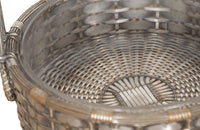 Elegant, round silver plate basket with handle