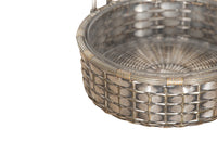 Elegant, round silver plate basket with handle