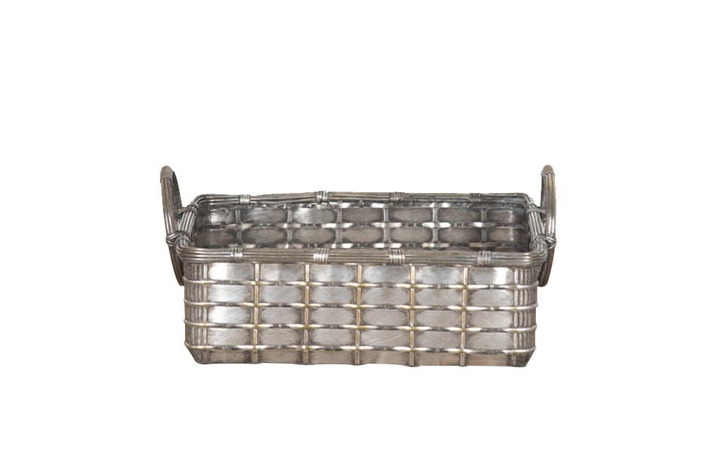 Elegant, silver plate basket with round handles