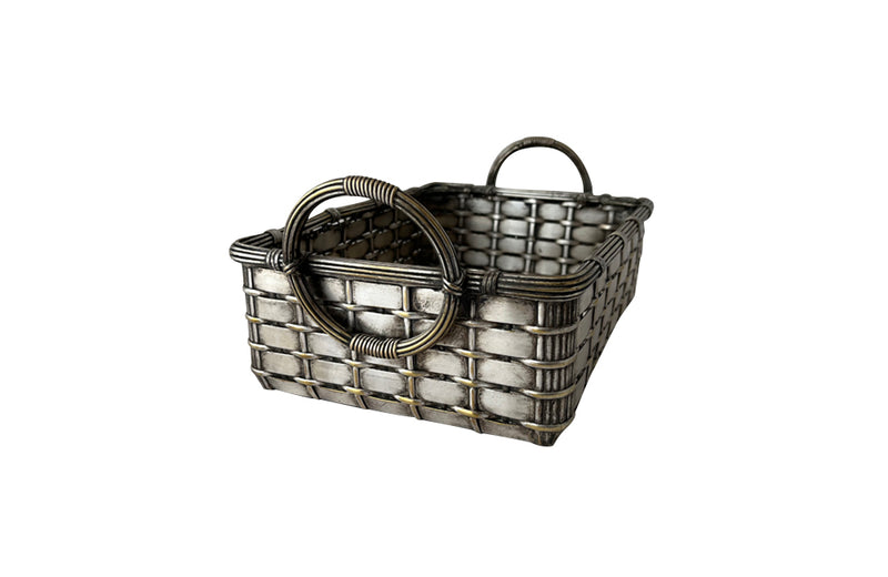 Elegant, silver plate basket with round handles