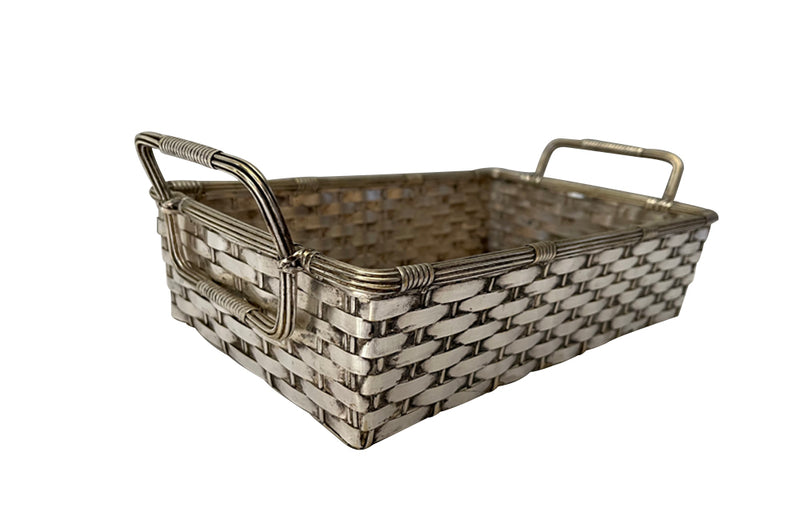 Elegant, mid century French silver plate basket with rectangular handles