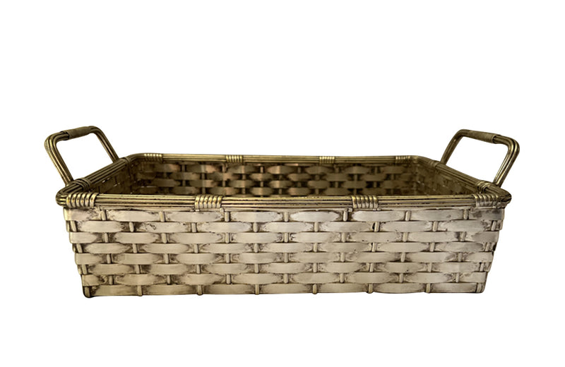 Elegant, mid century French silver plate basket with rectangular handles