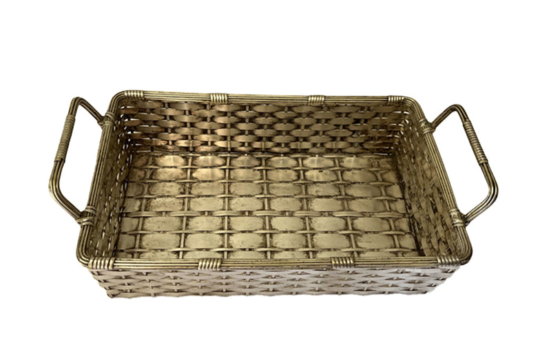 Elegant, mid century French silver plate basket with rectangular handles