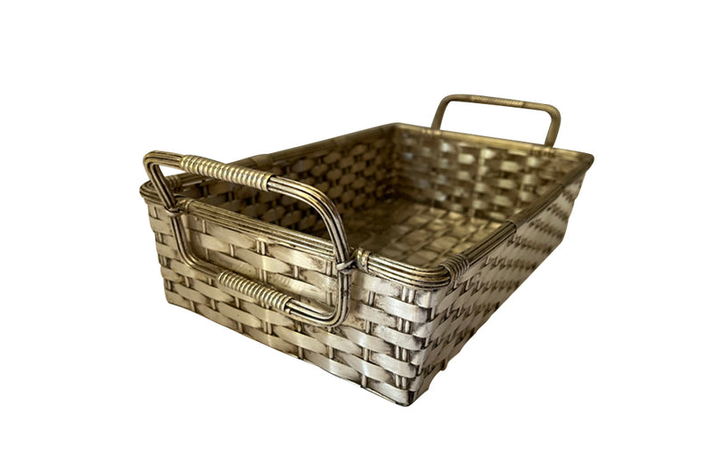 Elegant, mid century French silver plate basket with rectangular handles