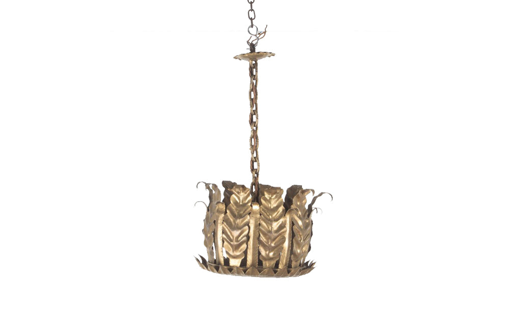 Spanish gilt tole hanging light in the form of a foliate crown 