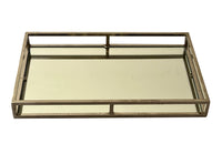 French mirrored cocktail tray with raised chrome gallery