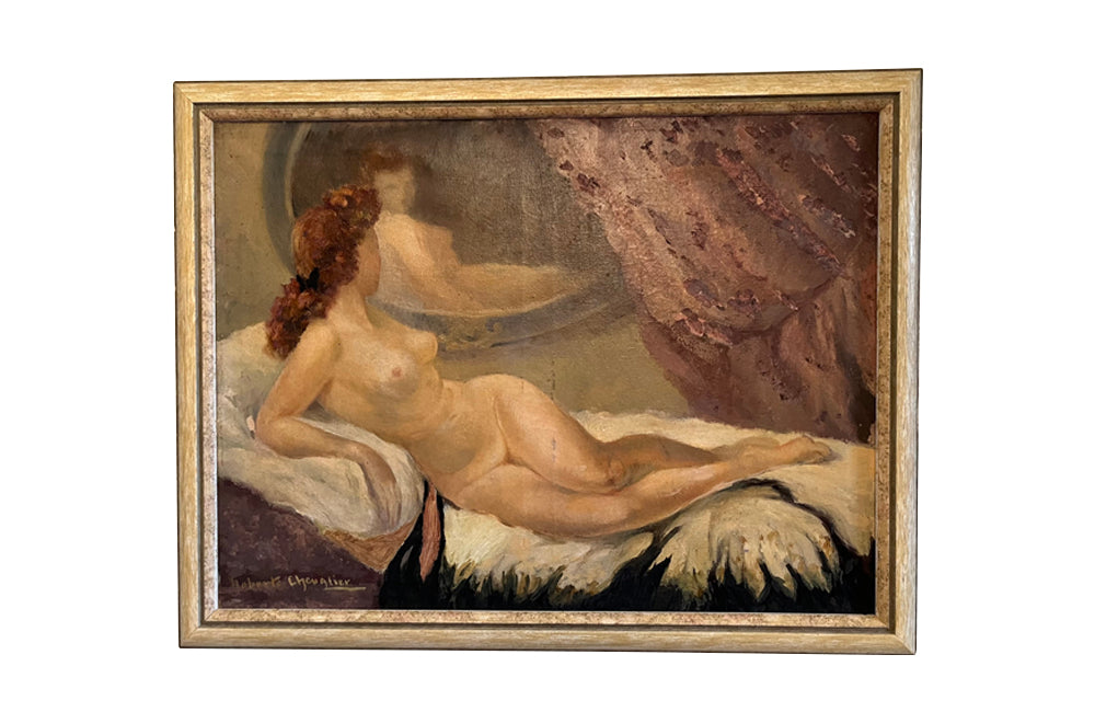 PAINTING OF A RECLINING FEMALE FIGURE WITH MIRROR