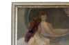 Framed painting of a red haired female figure reclining, head turned and regarding her image in a mirror signed to the lower left the French female artist, Roberte Chevalier.