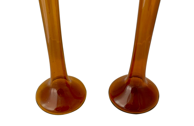 Mid century amber coloured glass tall vases