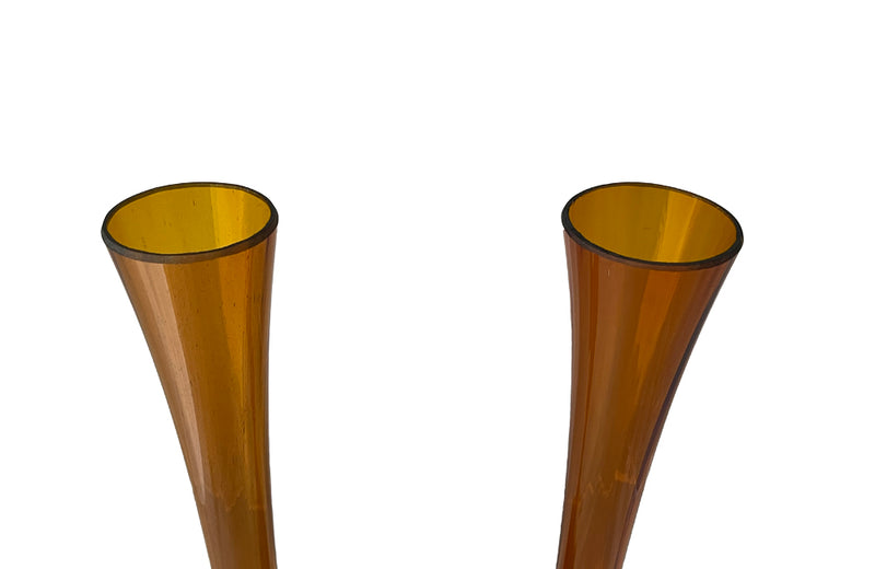 Mid century amber coloured glass tall vases