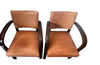 Art Deco style bridge chair armchairs with wide arched arms that incorporate the front legs, in the manner of Jindřich Halabala - 